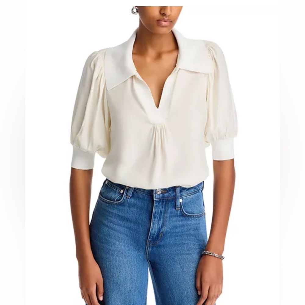 NWT Cinq a Sept Weldon Collared Silk Blouse